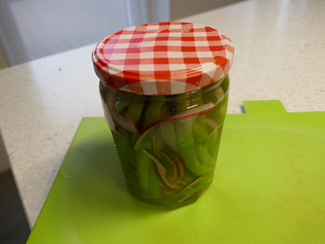 Zoetzuur van sperzieboontjes en rode ui….